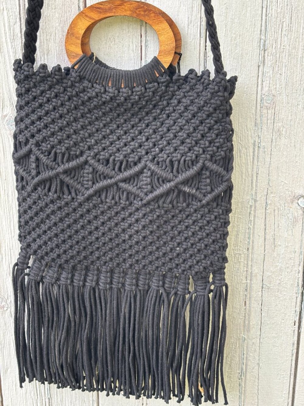 Danielle Nicole Black Macramé Fringe Tote Bag | NWT - Picture 3 of 4